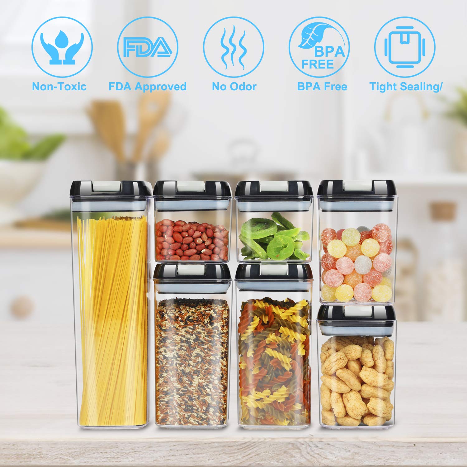 YASHE 50 Pezzi Contenitori Ermetici per Alimenti, Senza BPA Contenitore Plastica con Coperchio, Contenitori Cucina Organizer per Dispensa, Credenza, Sicuro nel Microonde e Lavastoviglie