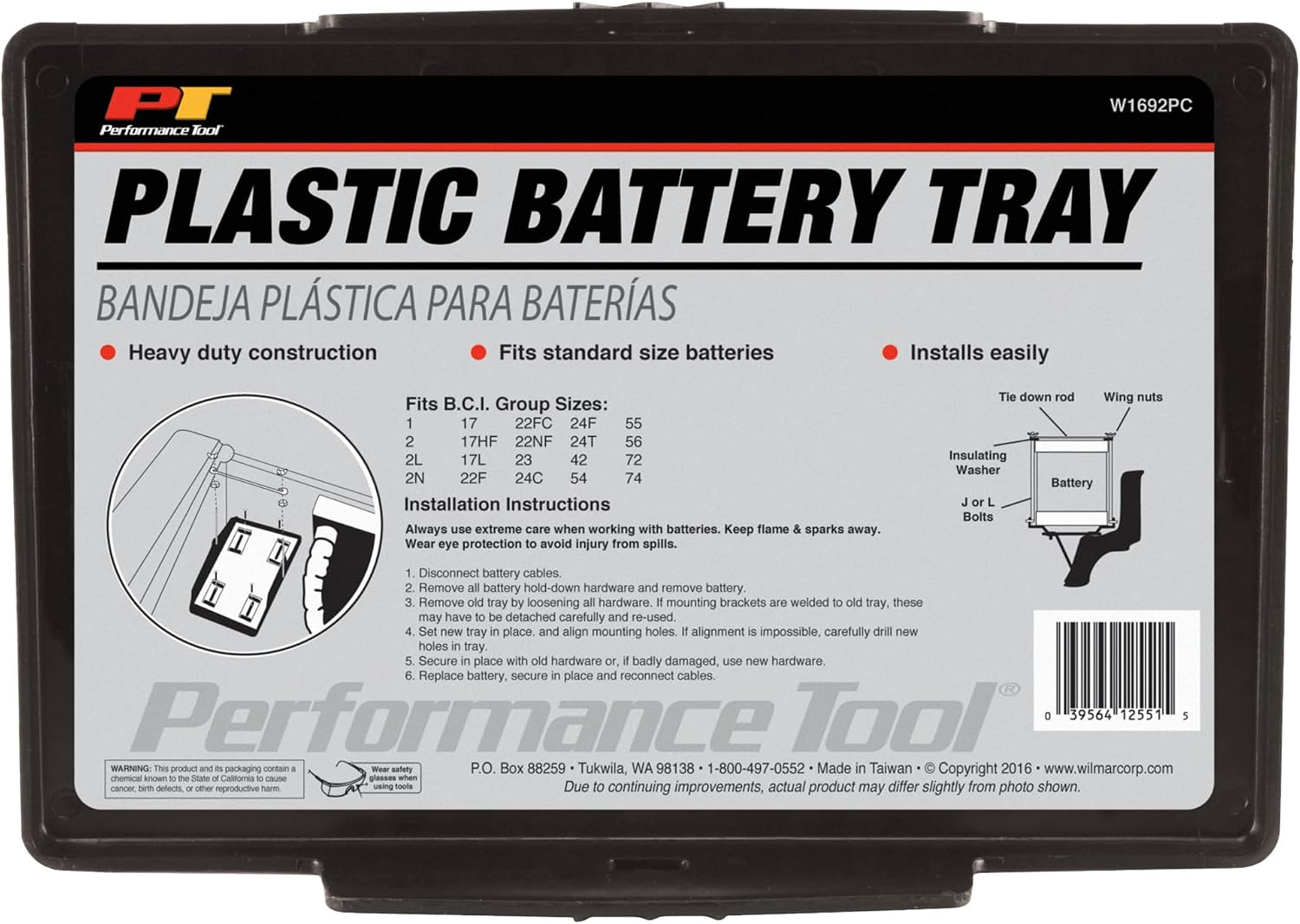 Performance Tool W1692PC Small Plastic Battery Tray