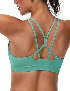 Womens Strappy Sports Bra Padded Backless Sexy Low Impact Moisture-Wicking Wireless for Yoga Workout Fitness