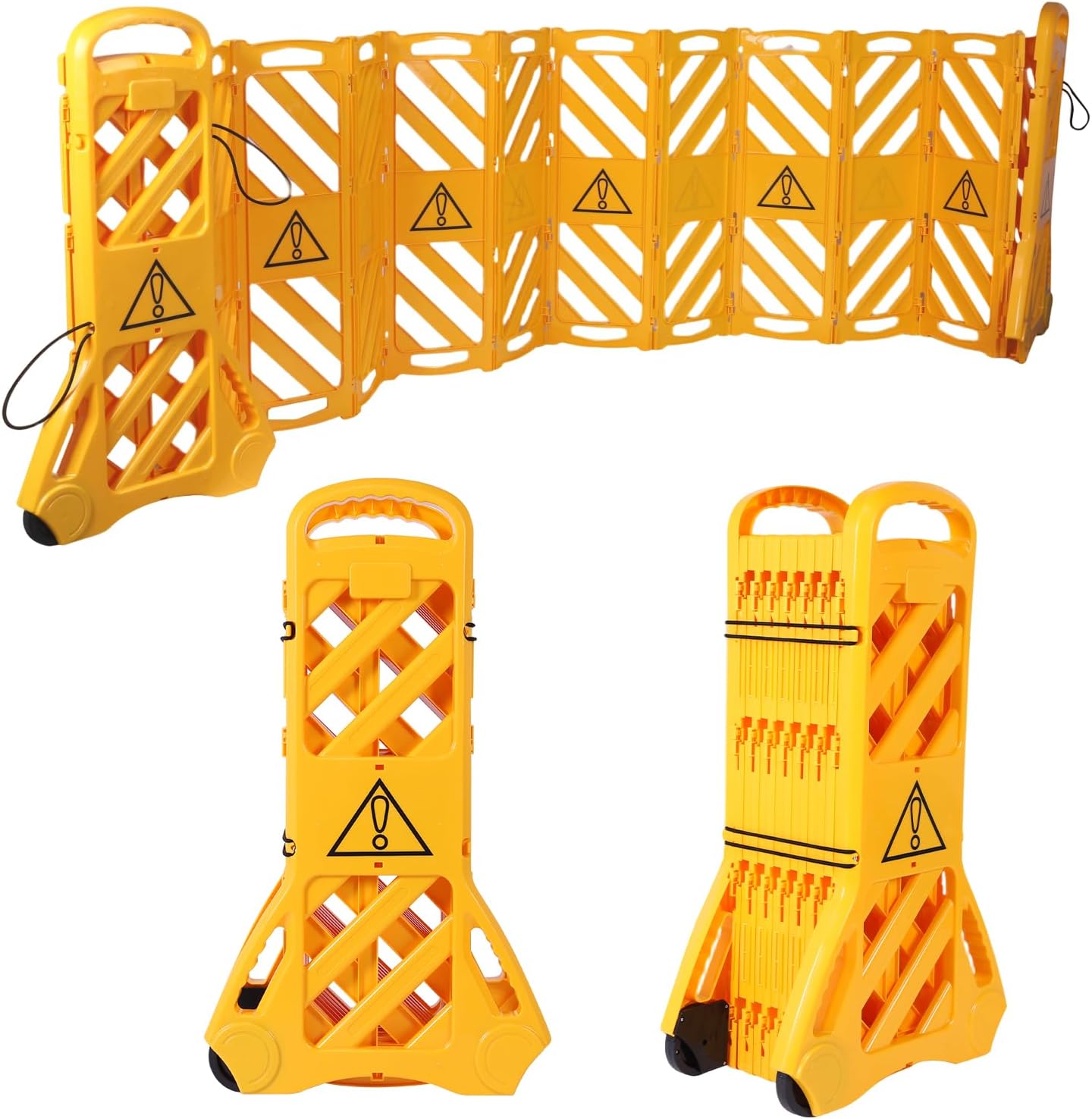 13 Foot Portable Barricade Gate with Casters, Expandable Mobile Barricade System, Plastic Folding Safety Barrier Fence for Construction, Traffic Control, Driveway Gate