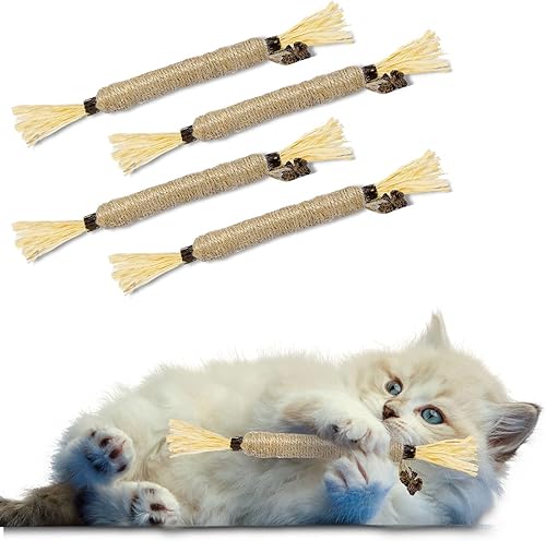 SINROBO Paquete de 4 palitos Silvervine para gatos, juguete masticable para el cuidado dental, palitos comestibles para masticar gatos Matatabi para