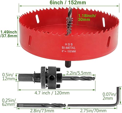 Miniatura 5 de Sierra de agujero de 6 pulgadas para hacer tableros de cornhole de 5.984 in, cortador de perforación de agujero de maíz de alta resistencia