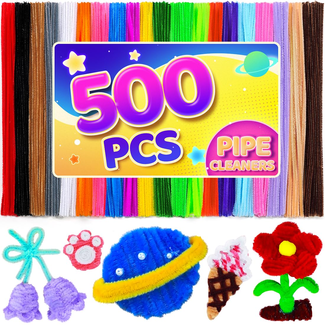 Eppingwin 500pcs Pipe Cleaners, Multi-Colored Pipe Cleaners Craft Supplies,Chenille Stems for DIY Arts Crafts Project(Multi-Colored)