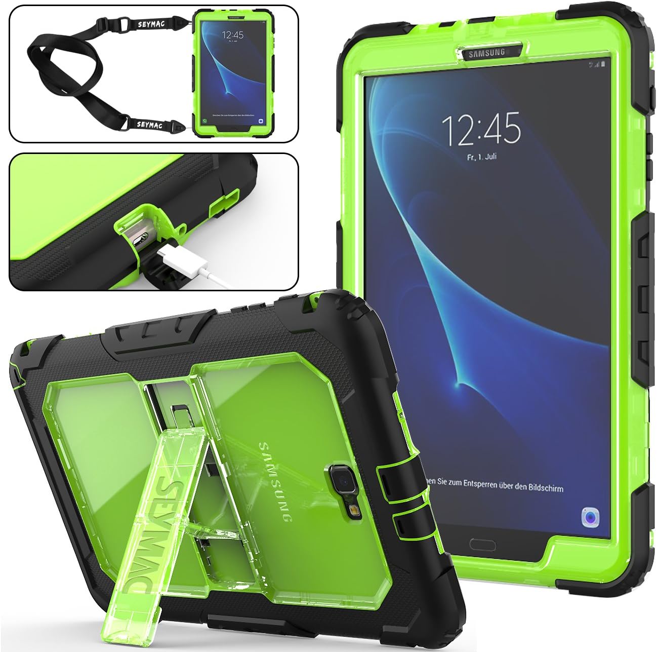 Galaxy Tab A 10.1 T580/T585/T587 Case (2016 Version,NOT Other Tab A 10.1), [Full-Body]&[Shock Proof] Armor Protective Case with Stand & Shoulder Strap for Galaxy Tab A 10.1-2016-(Green+Black)