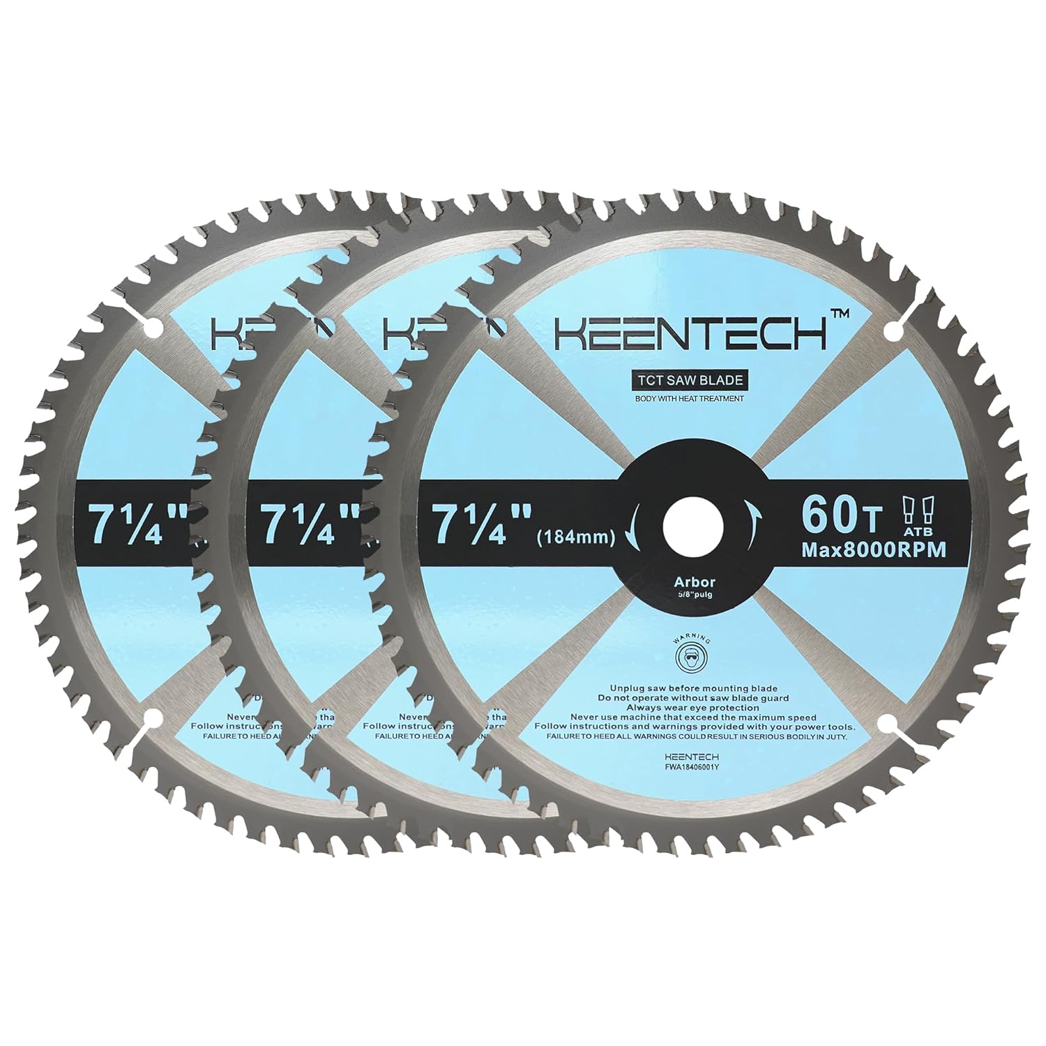 KEENTECH 7-1/4 Inch Circular Saw Blade 60T by 5/8" Bore for Cutting Plywood, MDF, OSB, Longer Service Life, 3-Pack