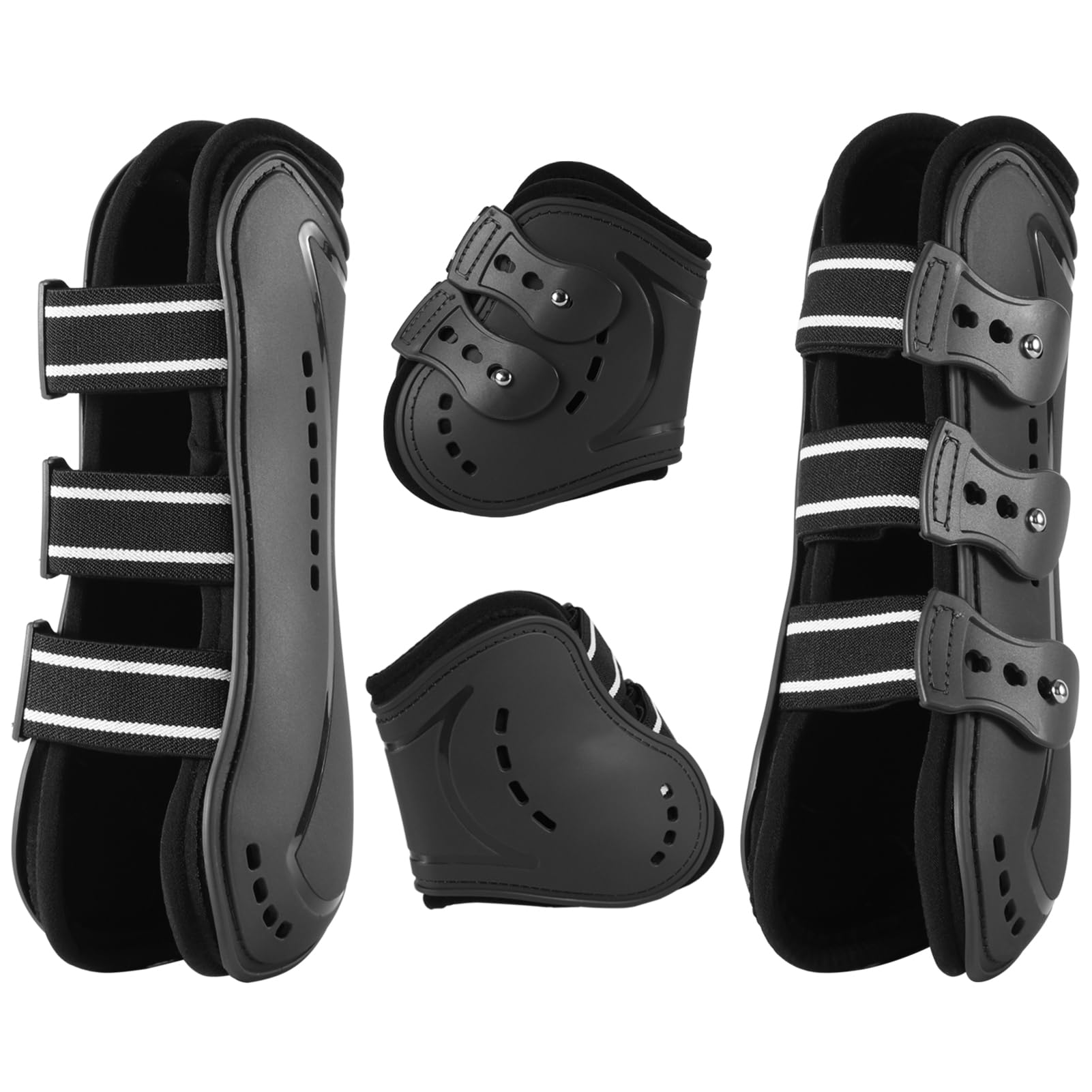 Protectores Caballo, Botas de Pierna de Caballo Polainas Gorras para Pies Frente de Caballo Protector elástico Botas Pony protección de Pierna con absorción de Impactos, M, Negro