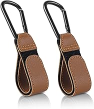 Pram Hook Clips, 2 Pieces Buggy Clips Carrier pram Hooks, pram Bag Holder Made of Leather, Bag Hooks for Stroller, pram Clips, pram Hooks for Bags, Backpack Brown