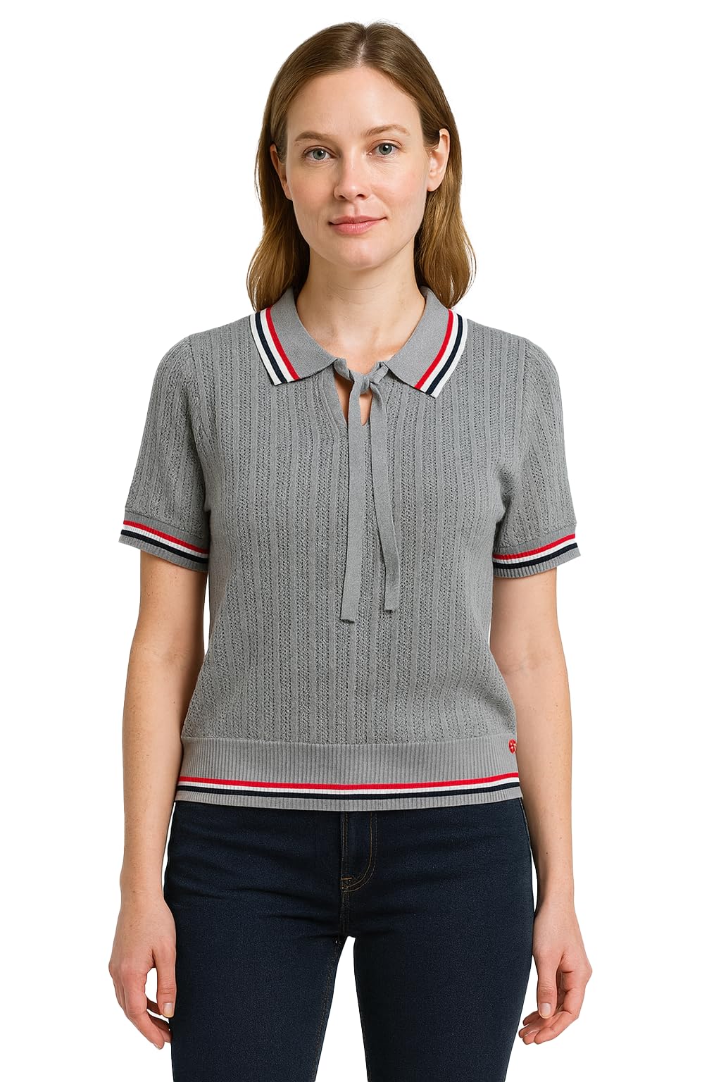 icw Women's Bow-Tie Knit Polo Sweater Short Sleeve Polo Neck Collar Crop Top T-Shirt DN43115-picture-10