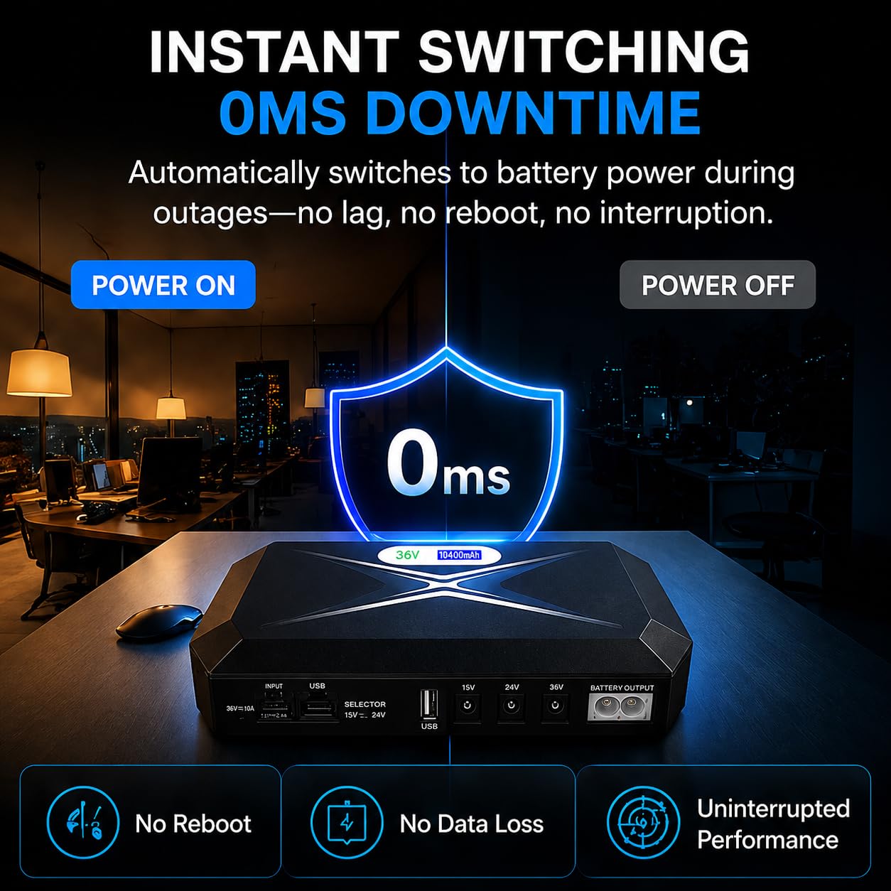 Mini UPS - Fuente de alimentación ininterrumpida para router, módem, cámara con entrada CA, salida USB, 5 V, CC, 5 V, 9 V, 12 V, 2 A (36 W)