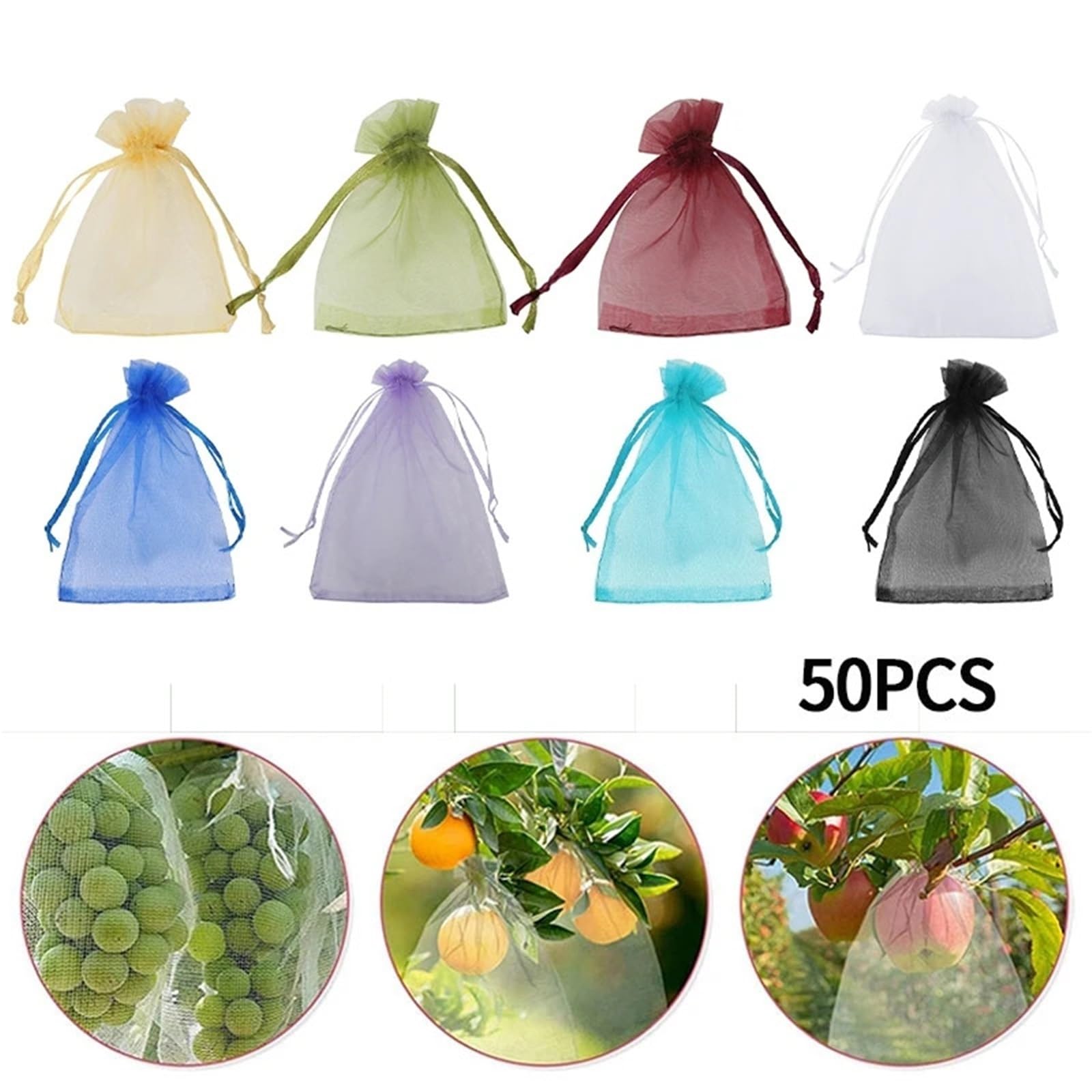 Bolsas para guardar fruta, Bolsas De Cultivo for Frutas Y Verduras, Blanco Verde, 30x20cm 20x15cm(Green-30x20cm,50pc)