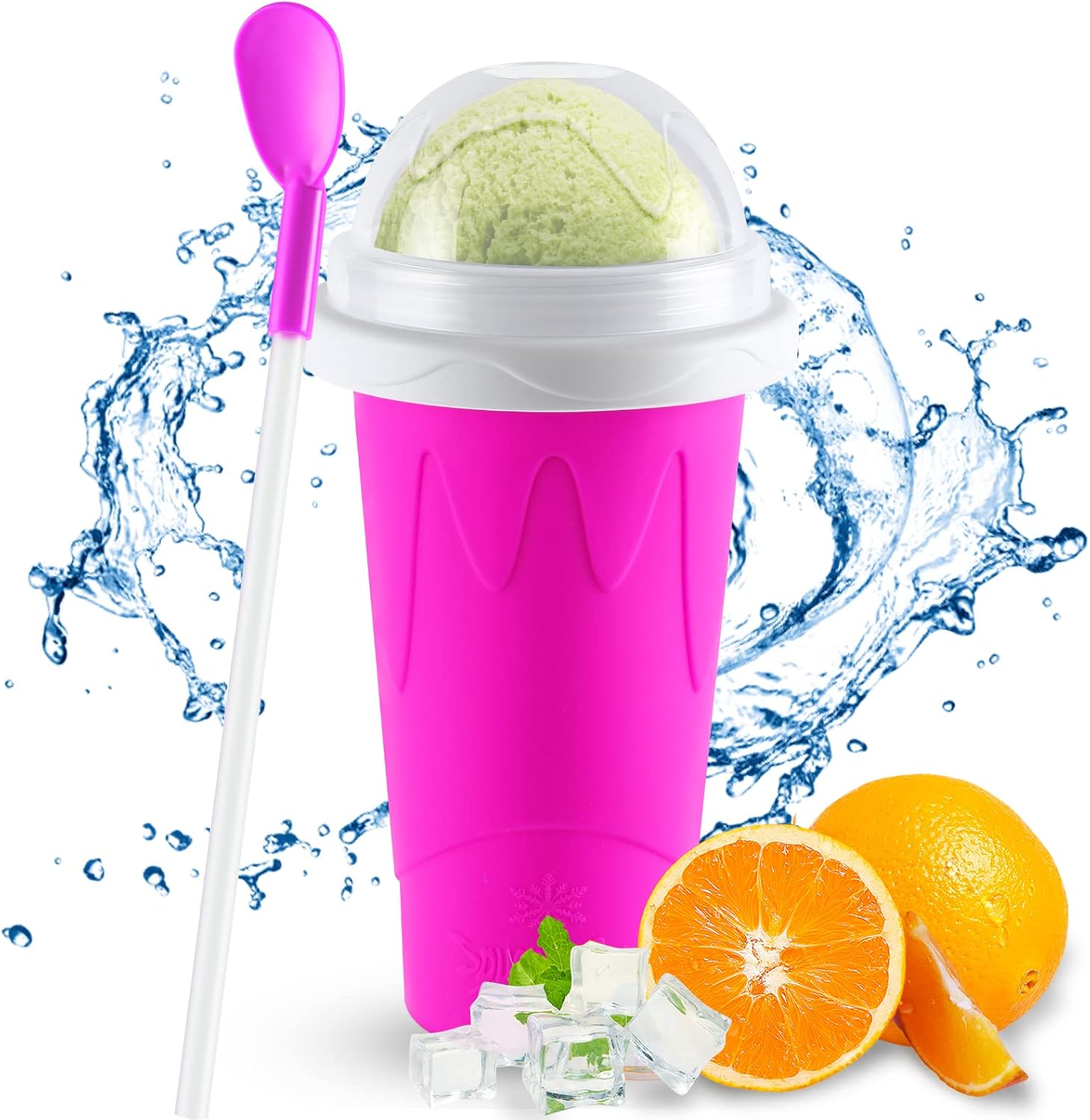 3 Pack Slushie Cup, Slushy Maker Cups, Magic Quick Frozen Squeeze Cups for Ice Cream Juice Milk Yogurt, DIY Smoothie Cooling Cup with Lid and Straw for Kids Friends Family (Blue Pink Green)