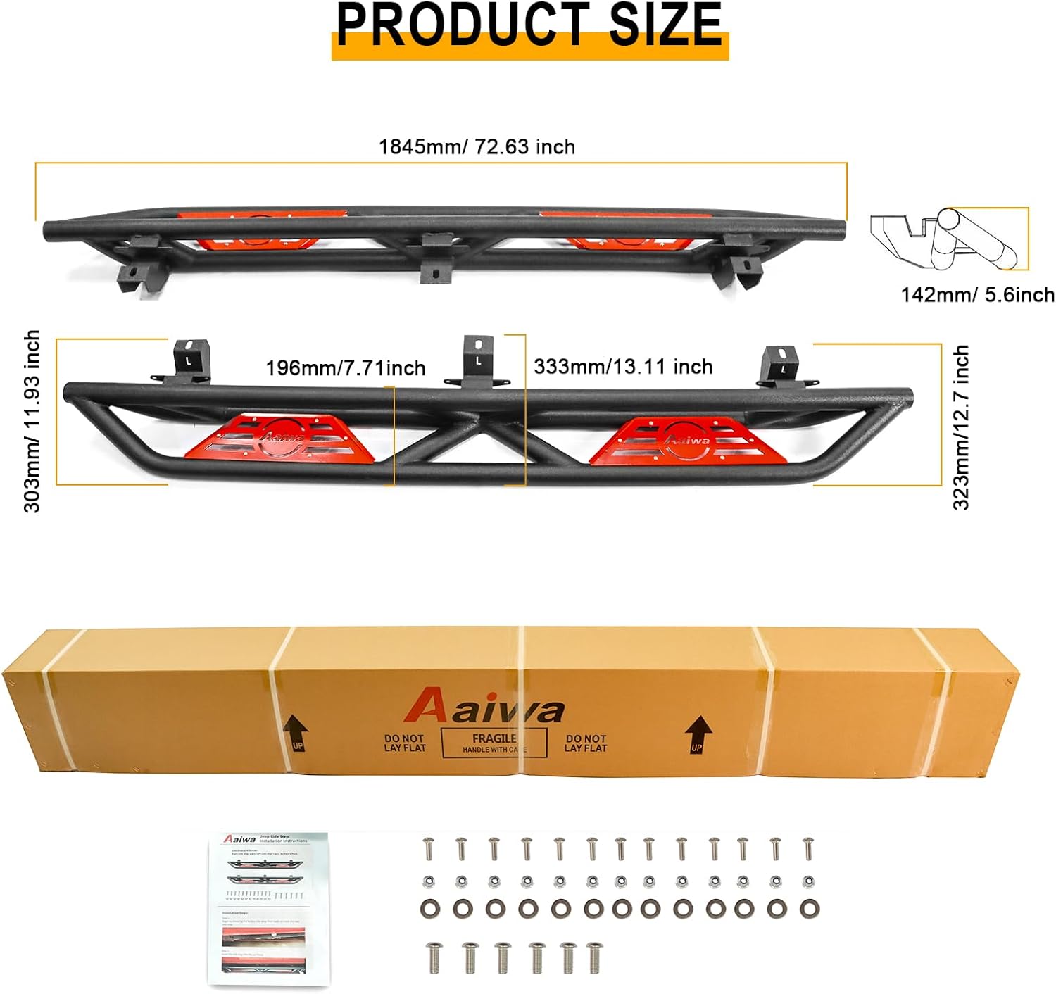 YEEGO DIRECT Running Boards Side Steps for 2018-2026 Wran-gler JL Unlimited 4 Door, Wran-gler JL/JL Unlimited 4xe Plug-inhybrid, Powder Coated Nerf Bars Steel, Load Capacity 550lbs,Black Red