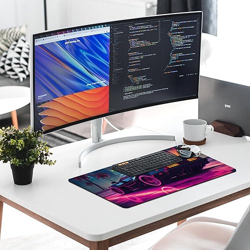 Miniatura 5 de Large Mouse Pad JDM Sports Car NSX Neon Palm Trees Synthwave Desk Mat Computer Accessories Gaming Office Organizers Supplies Decor Essentials