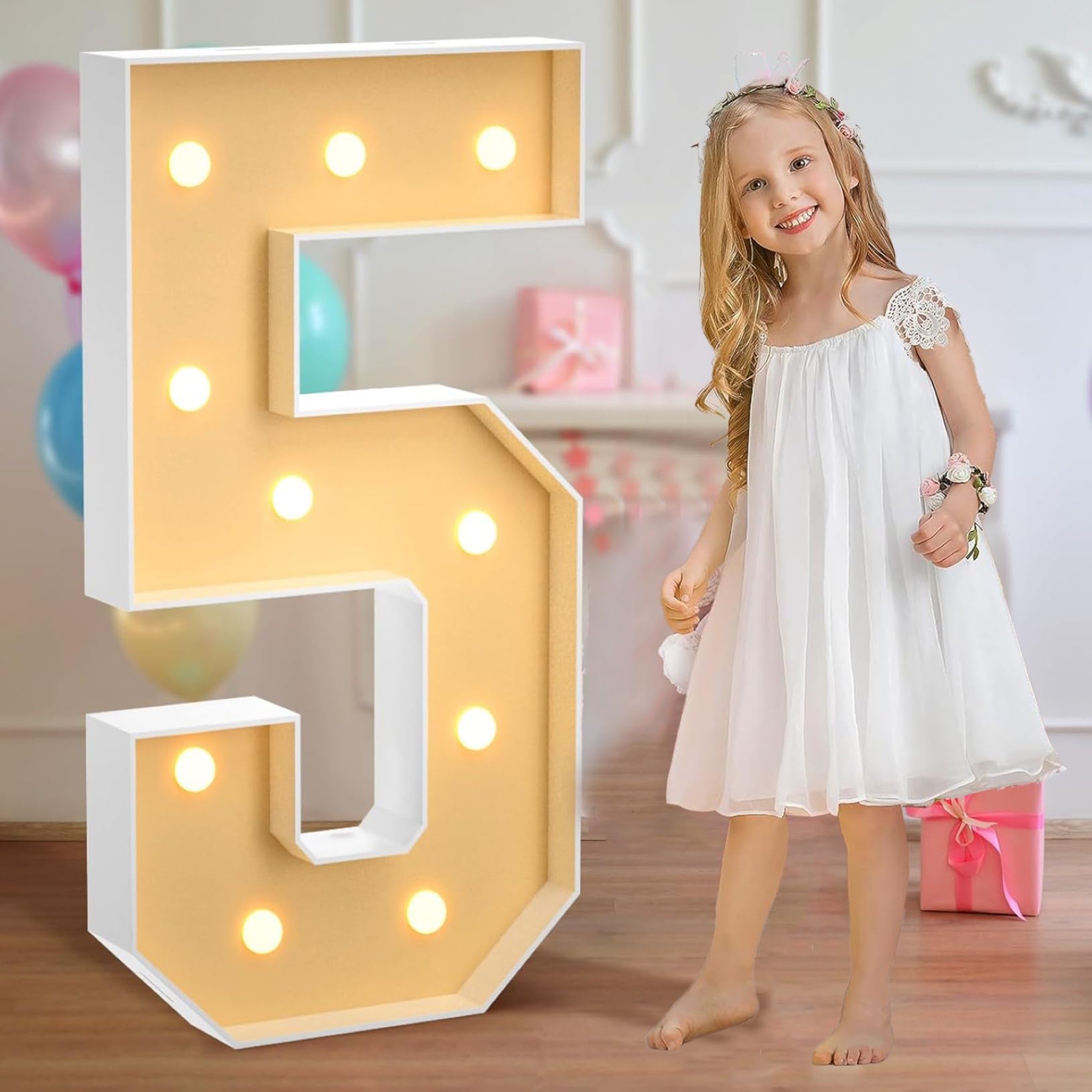 Marquee Light Up Number 5 Warm Light, Warm White Decorative LED Lights Sign, Pre-cut Foam Board Set for Wedding Valentine Birthday, 100cm-3.3ft