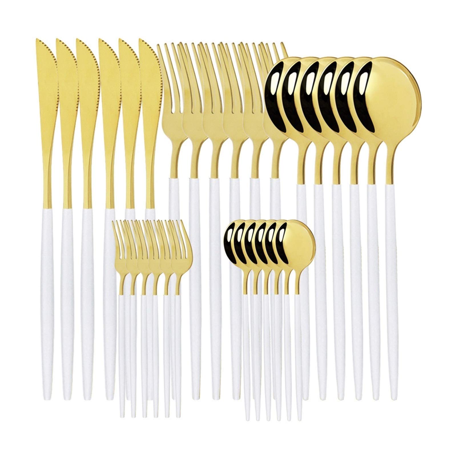 30 unids Conjuntos de vajilla de oro blanco Conjunto de cubiertos de acero inoxidable Cubiertos de oro Cubiertos Juego de vajillas de cuchara Western Cuchillo Cuchillo Set (Color : White Gold)