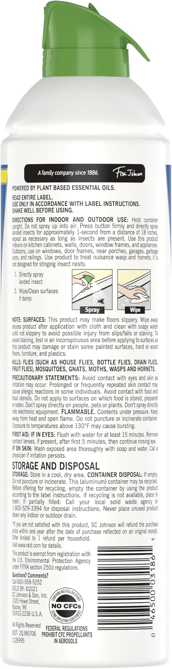 Raid Essentials Fly, Gnat & Mosquito Killer Aerosol Spray, Safe for Use Around Children and Pets, 10 oz