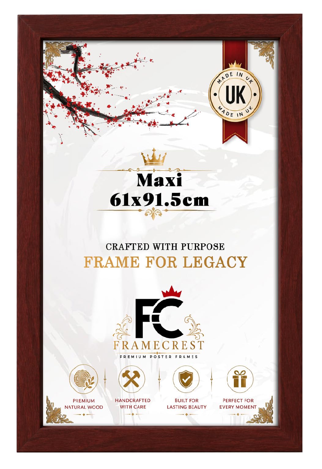 FRAMECREST Stunning Maxi 61x91.5cm MDF Frame | Jigsaw Puzzle Frame, Picture Frame, Poster Frame for Wall Mounting Display Horizontally or Vertically Hanging-[Mahogany]