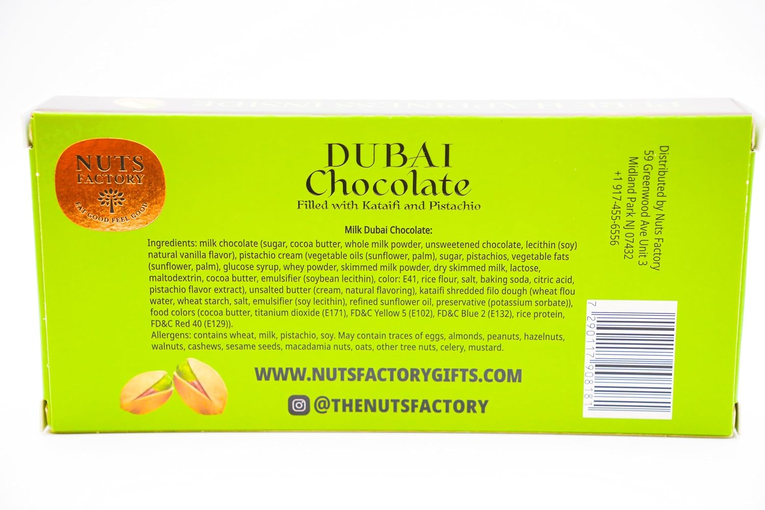 Nuts Factory – Dubai Milk Chocolate Bars – Pistachio & Kataifi – Pack of 2