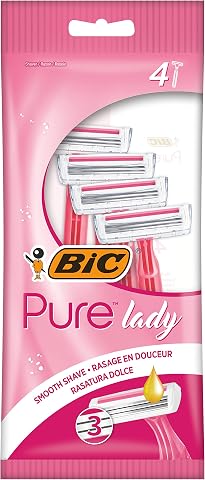 BIC Pure Lady Kadın Tıraş Bıçağı 4'lü Poşet (3 Bıçak), Aloe Vera ile Zenginleştirilmiş Kayganlaştırıcı Jel Şerit