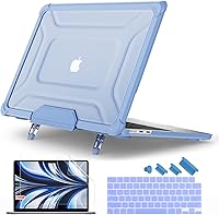 Vista 15 de Batianda Funda resistente para MacBook Air de 15 pulgadas 2026 M5 2025 M4 2024 2023 versión modelo A3448/A3241/A3114/A2941, soporte plegable Azul