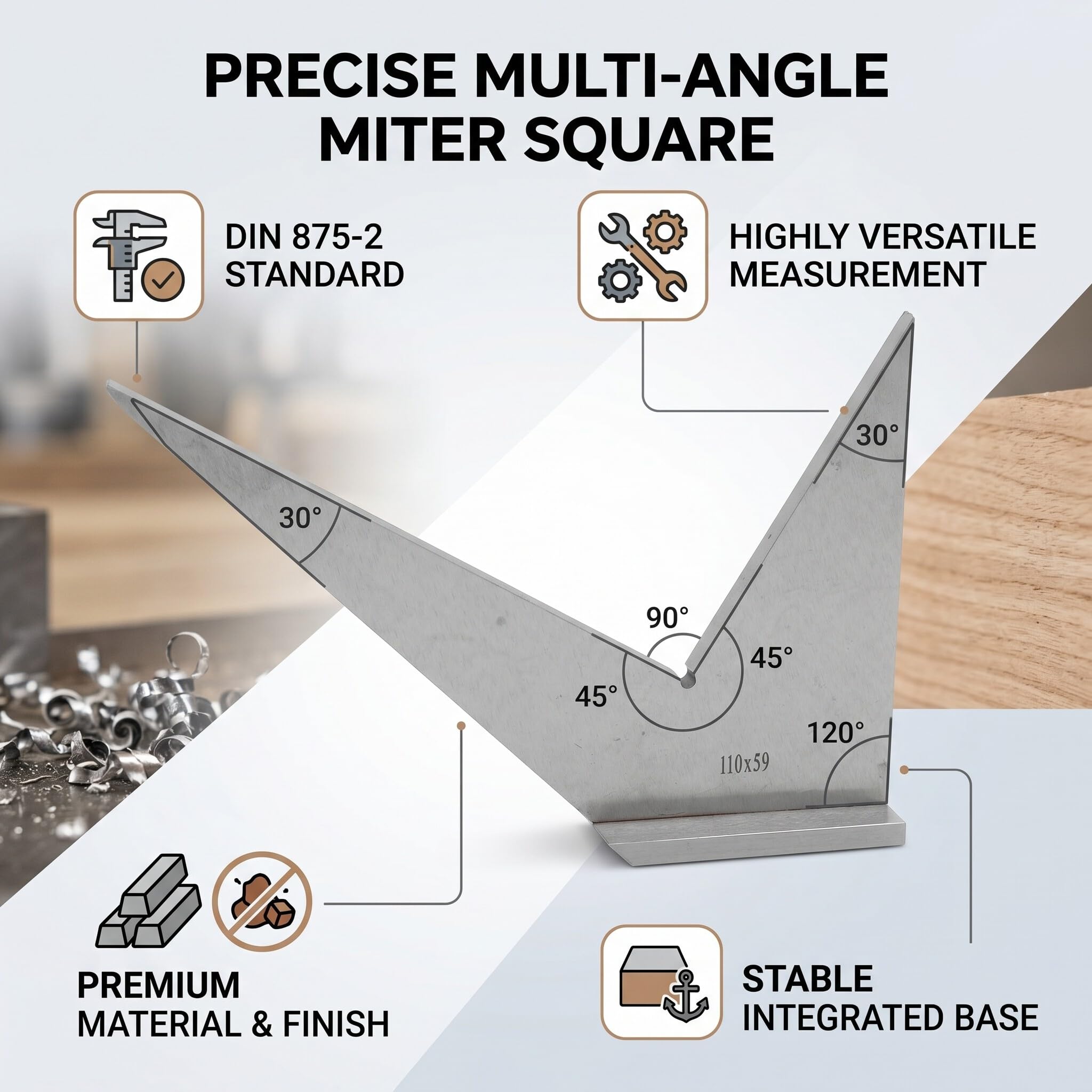 Cocoarm Équerre à Onglets Multi-Angles Acier au Carbone 30-120°, Outil de M