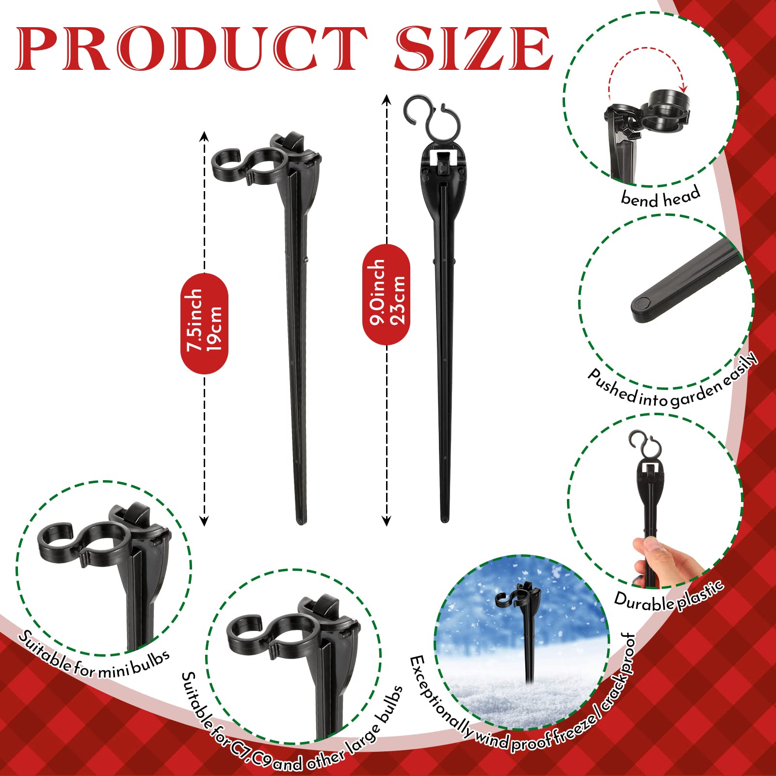 100 Weihnachts-Lichtstäbe Für C7/C9 Lichterketten – 24,1 Cm Schwarze Rasenhalter Für Außendeko, Garten & Hof