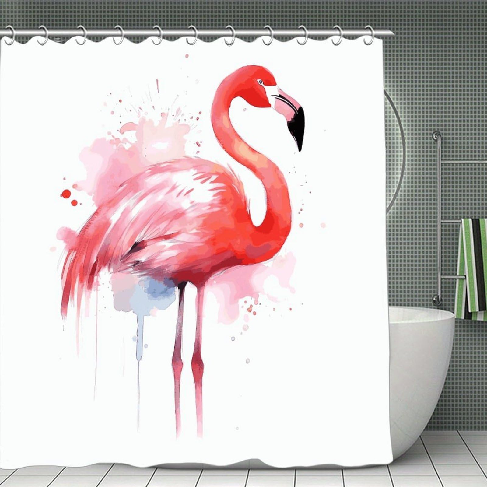 VstaDank Pink Flamingo Watercolor Shower Curtain Waterproof Bathroom Curtain with Hooks Luxury Weighted Bath Curtains for Bathtubs Showers Room Dividers Decorative Shower Curtains 71x71 in
