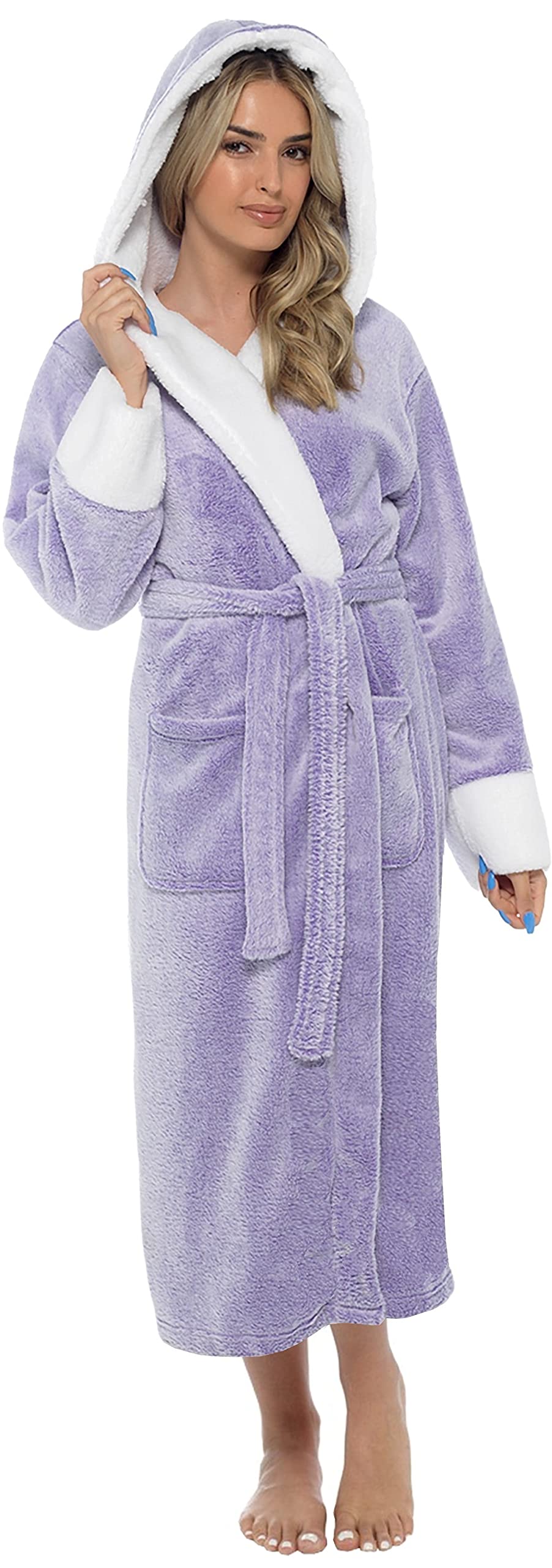 KATE MORGAN Ladies Soft & Cosy Hooded Dressing Gown (Medium, Heather Shimmer)