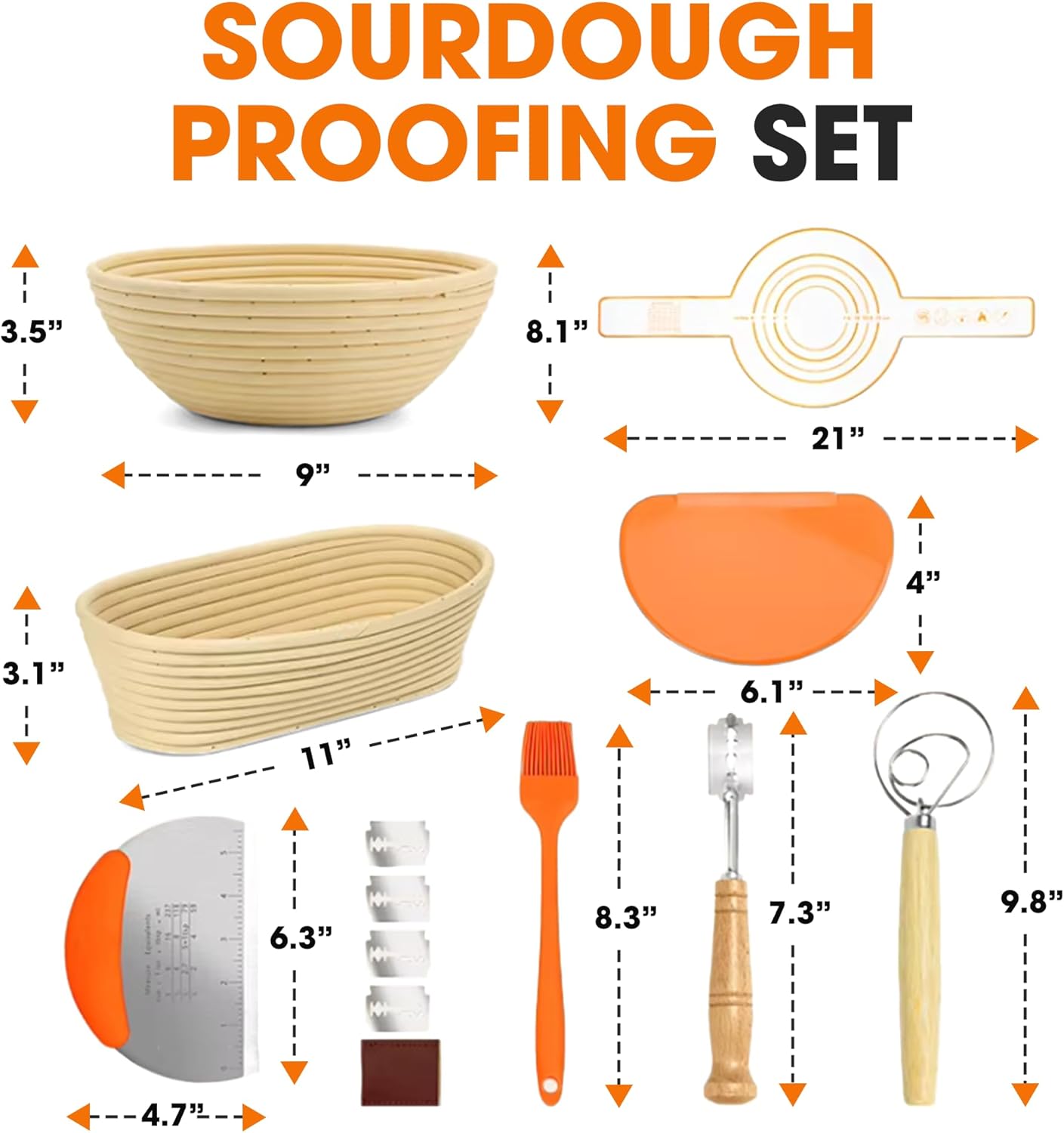 Cheer Collection Bread Proofing Basket Set- Sourdough Starter Kit with Dough Whisk, Scraper & Liner, Bread Making Tools & Supplies for Home Bakers, Sourdough Bread Baking Supplies