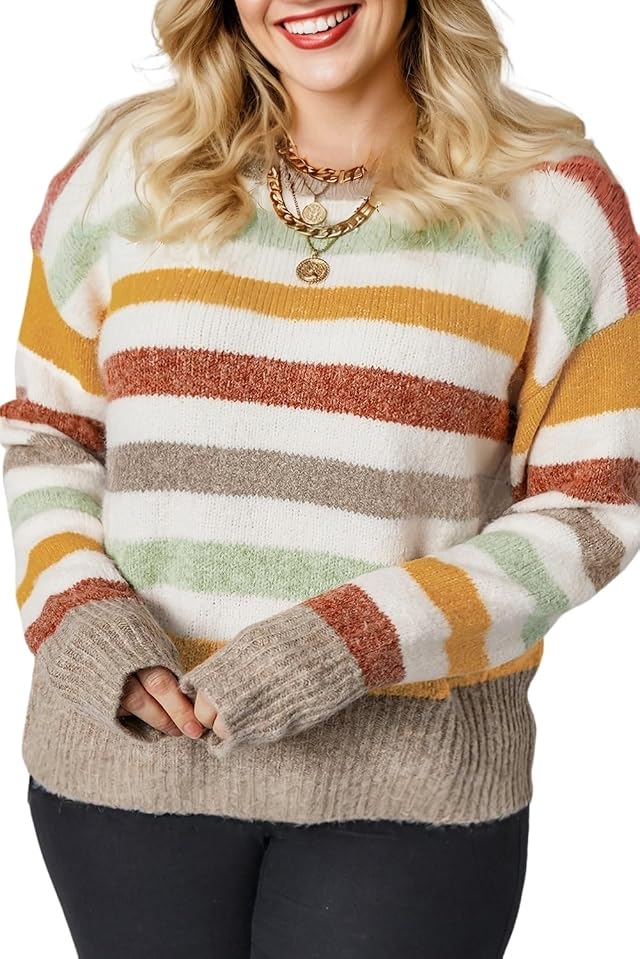 XAKALAKA Womens Plus Size Checkered Print Crew Neck Sweaters Drop Shoulder Pullover Tops Fall Long Sleeve Sweaters