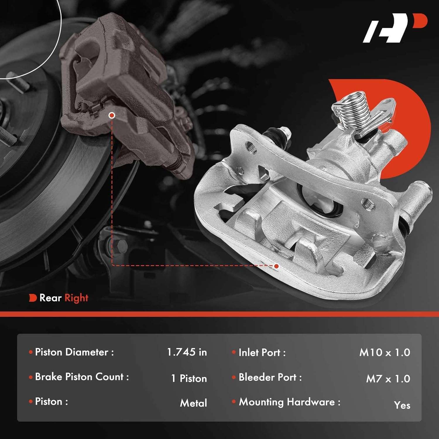 A-Premium Disc Brake Caliper Assembly with Bracket Compatible with Select Toyota Models - MR2 Spyder 2003 2004 2005 - Rear Right Passenger Side
