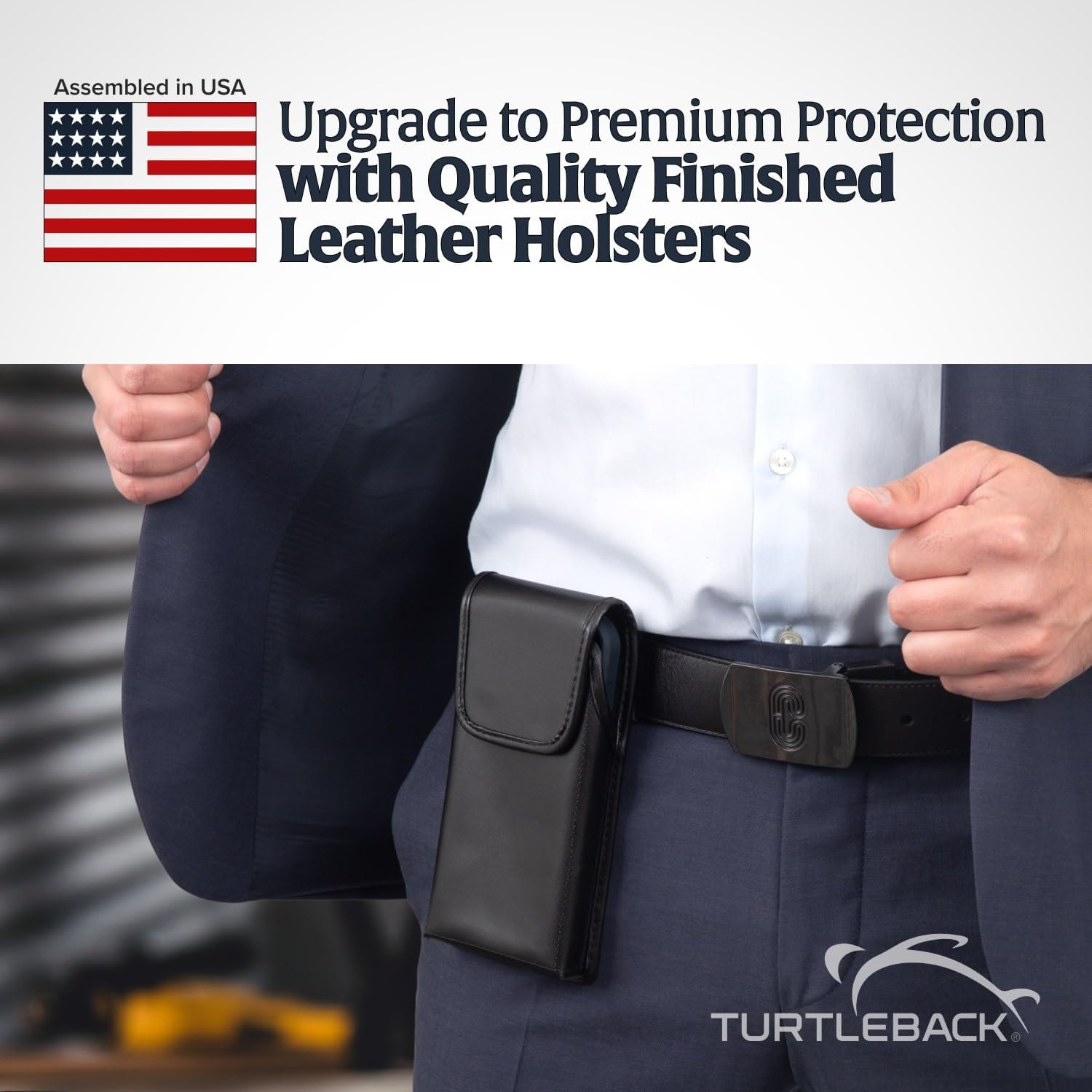 Turtleback Belt Holder for iPhone 16 Pro Max, 15 Pro Max, 14 Pro Max -Large- Fits w/Defender Bulky Style Cases, Premium Black Leather Vertical Holster, Magnetic Closure Leather Wrapped Clip - Image 6