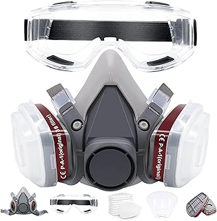 Mascarilla de Gas con 22pcs Filtros Máscara Respiradora Reutilizables con Gafas Protectoras Respirador Mascarilla Profesional Antigas Antipolvo para Pintura, Aserrado e Pulverización