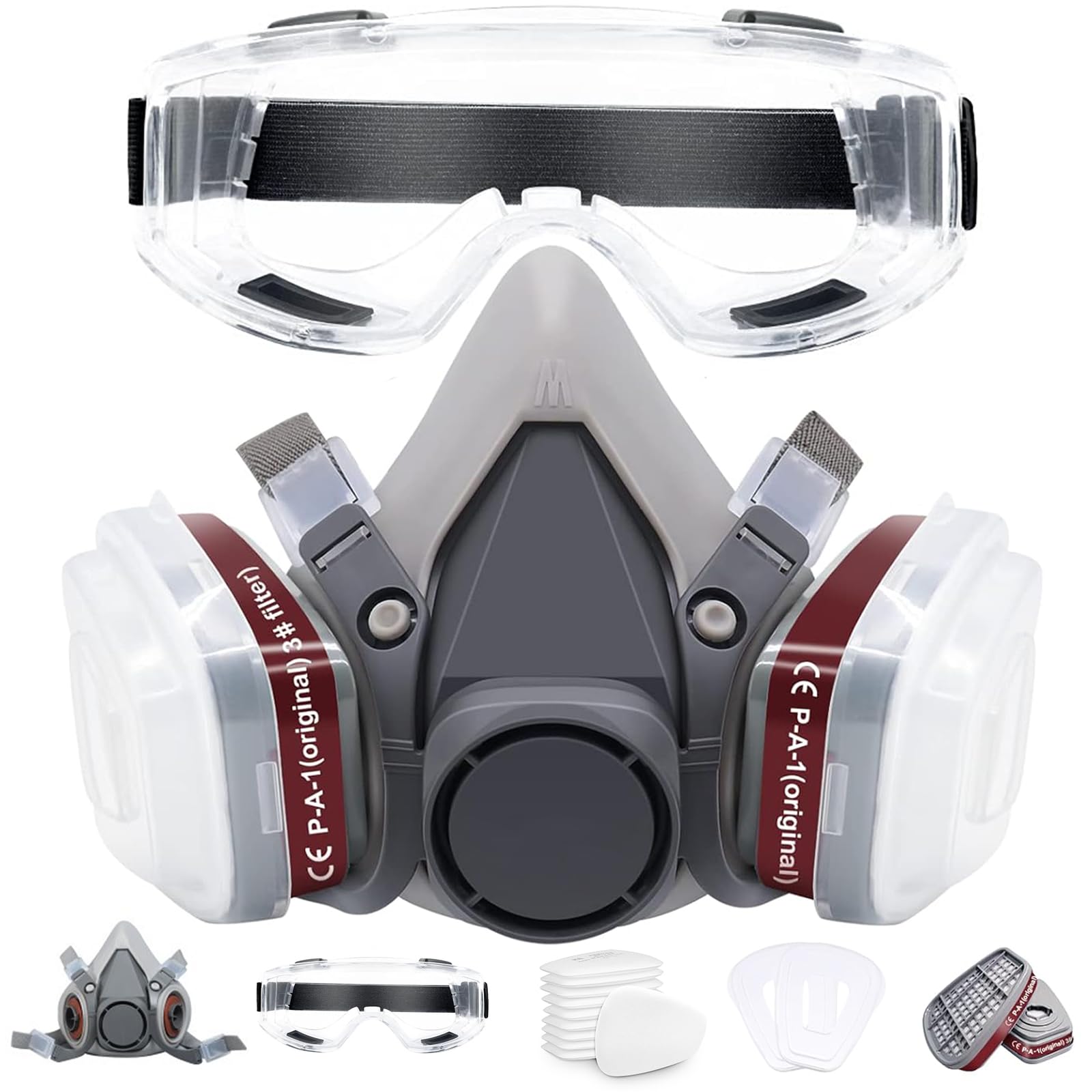 Reusable Respirator Mask, Anti-Dust Gas with Filter, Spray Paint Face Cover Mask With 20 Replaceable Filter Cotton and Anti-fog Goggles for Painting Chemicals Polishing Spraying-picture-17