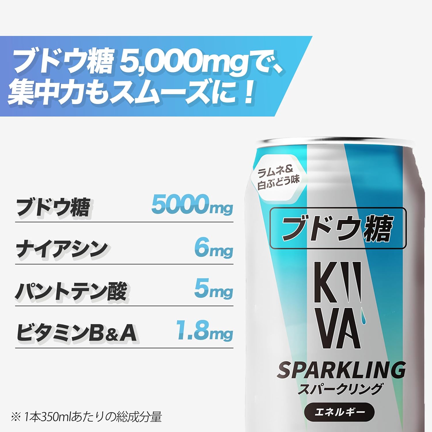 キーバ ブドウ糖 スパークリング 350ml×24本 [ブドウ糖5000mg アミノ酸 ビタミン 合成着色料 保存料不使用 KIIVA ]