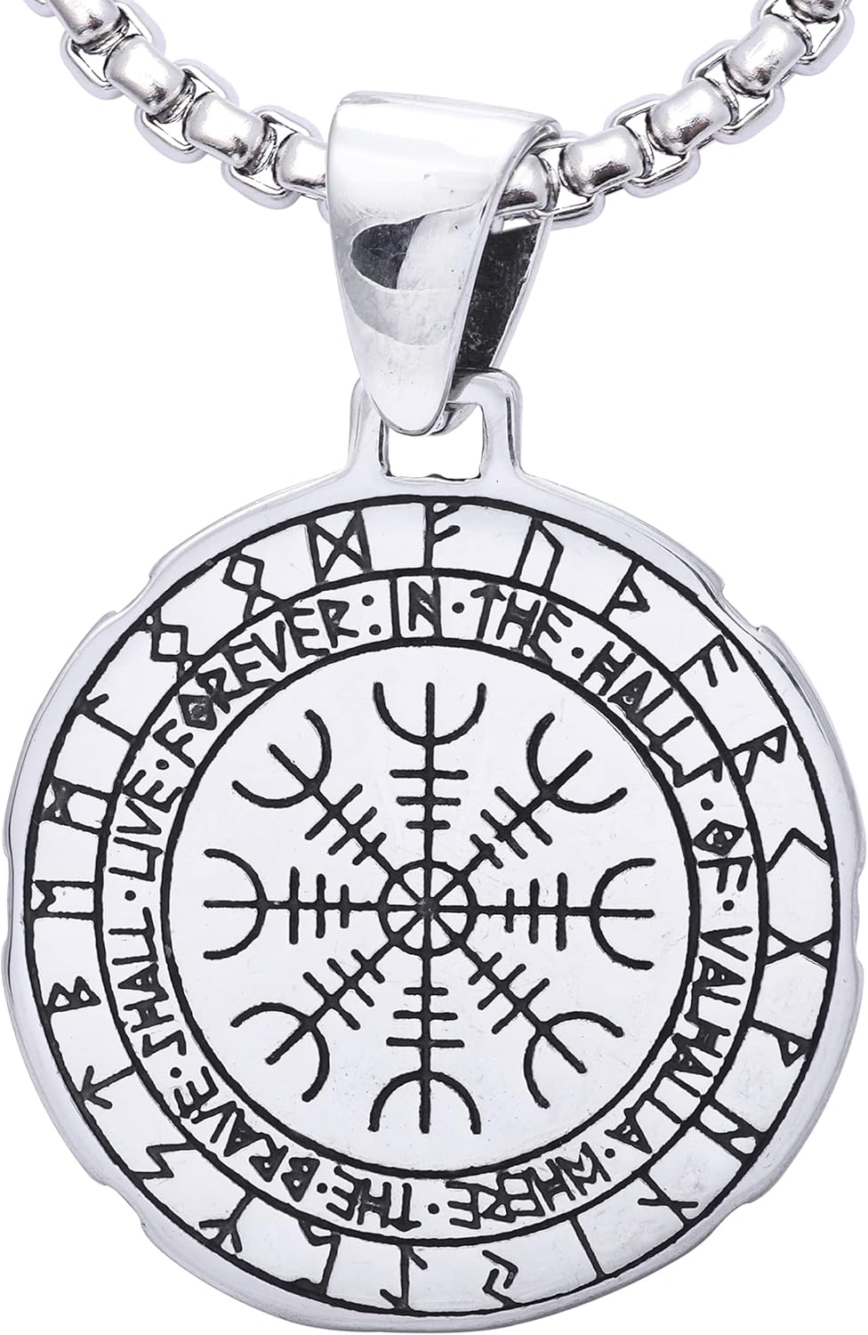 HAQUIL Viking Helm of Awe Necklace - Stainless Steel, Aegishjalmr Medallion Pendant - Box Chain - Image 3