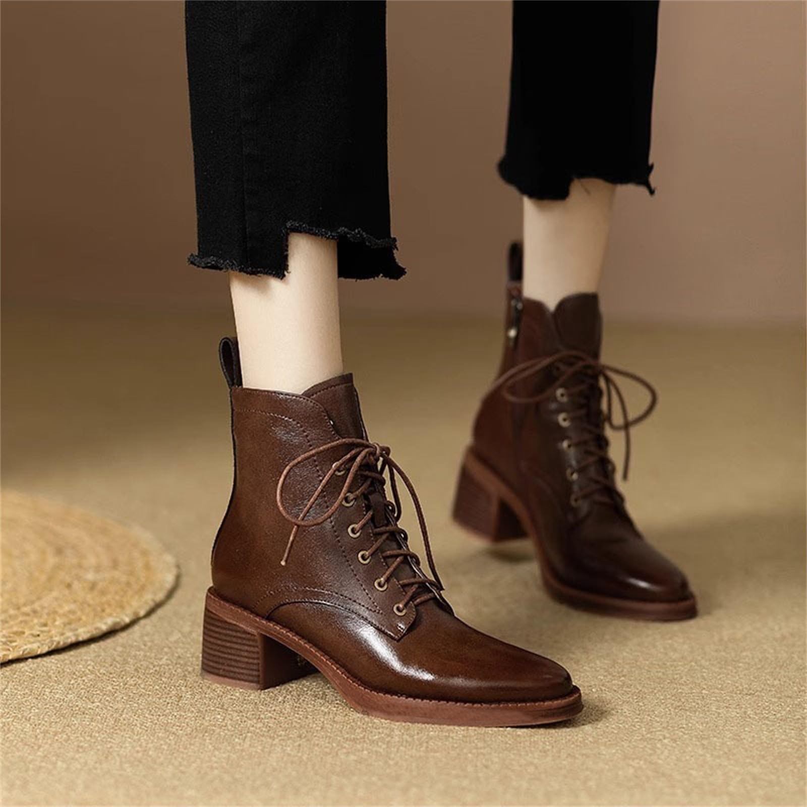 Genérico Botines Mujer Vestir con Cordones Plataforma Botas Punta Redonda Elegantes Zapatos Suaves Comodas Caminar Bota Casuales Antideslizantes Botin para Otoño Invierno Trabajo Paseo y Uso Diario