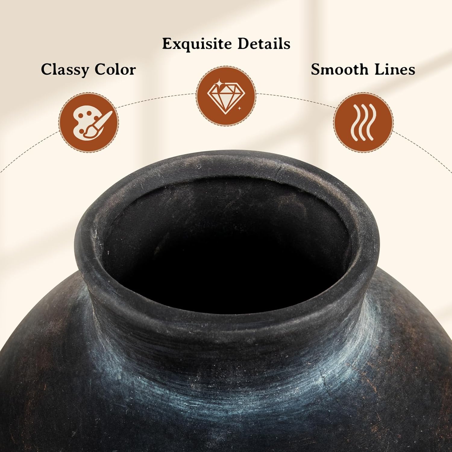 Ceramic Flower Vase, 6 Inch Decorative Rustic Vase Farmhouse Boho Vase for Centerpieces,Terracotta Vases for Home Decor, Living Room,Shelf,Wedding,Black - Image 4