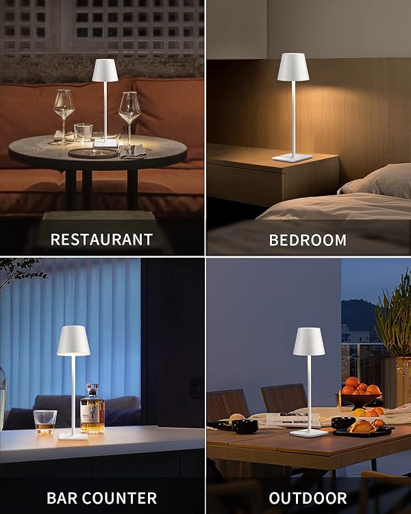 KDG 2 Pack Cordless Table Lamp, Portable LED Desk Lamp, 5000mAh Battery Operated, 3 Color Stepless Dimming Up, for Restaurant/Bedroom/Bars/Outdoor Party/Camping/Coffee Shop Night Light(White) by KDG - Image 3
