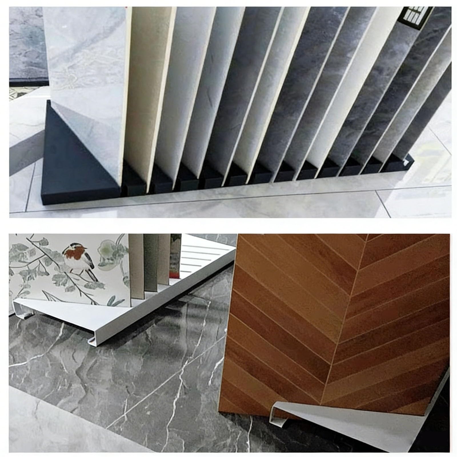 Expositor de hierro para azulejos con 13 ranuras, soporte inclinado para paneles de muestra de cerámica, mármol y piedra, para showroom y ferias(Silver,100x30x10cm)