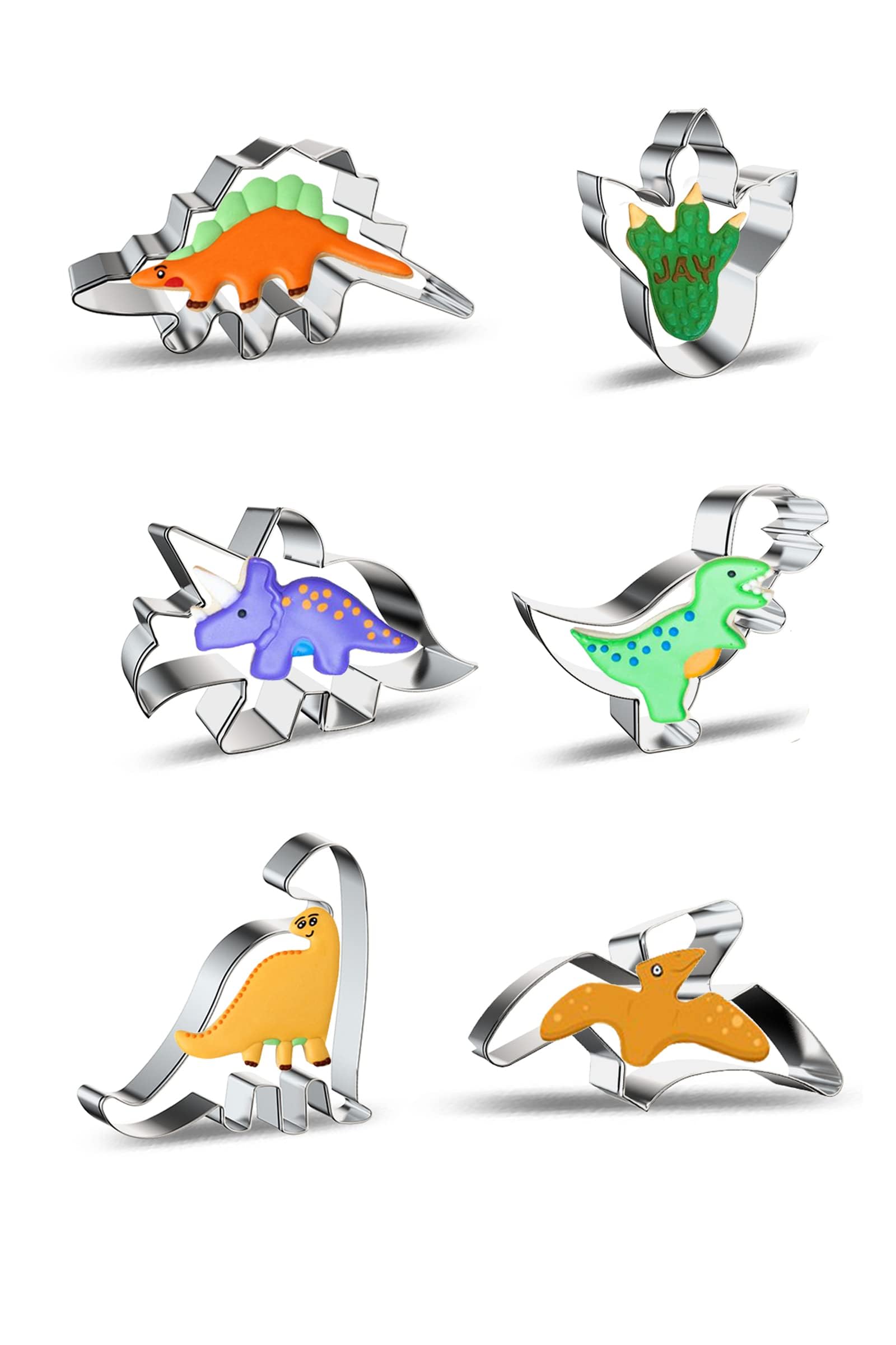MASOP Dinosaurier Ausstechform Set,6 stück Keksausstecher Plätzchen Ausstecher Edelstahl Dino Geburtstag Backen Deko Plätzchenausstecher Brotausstechformen Kinder Geschenke