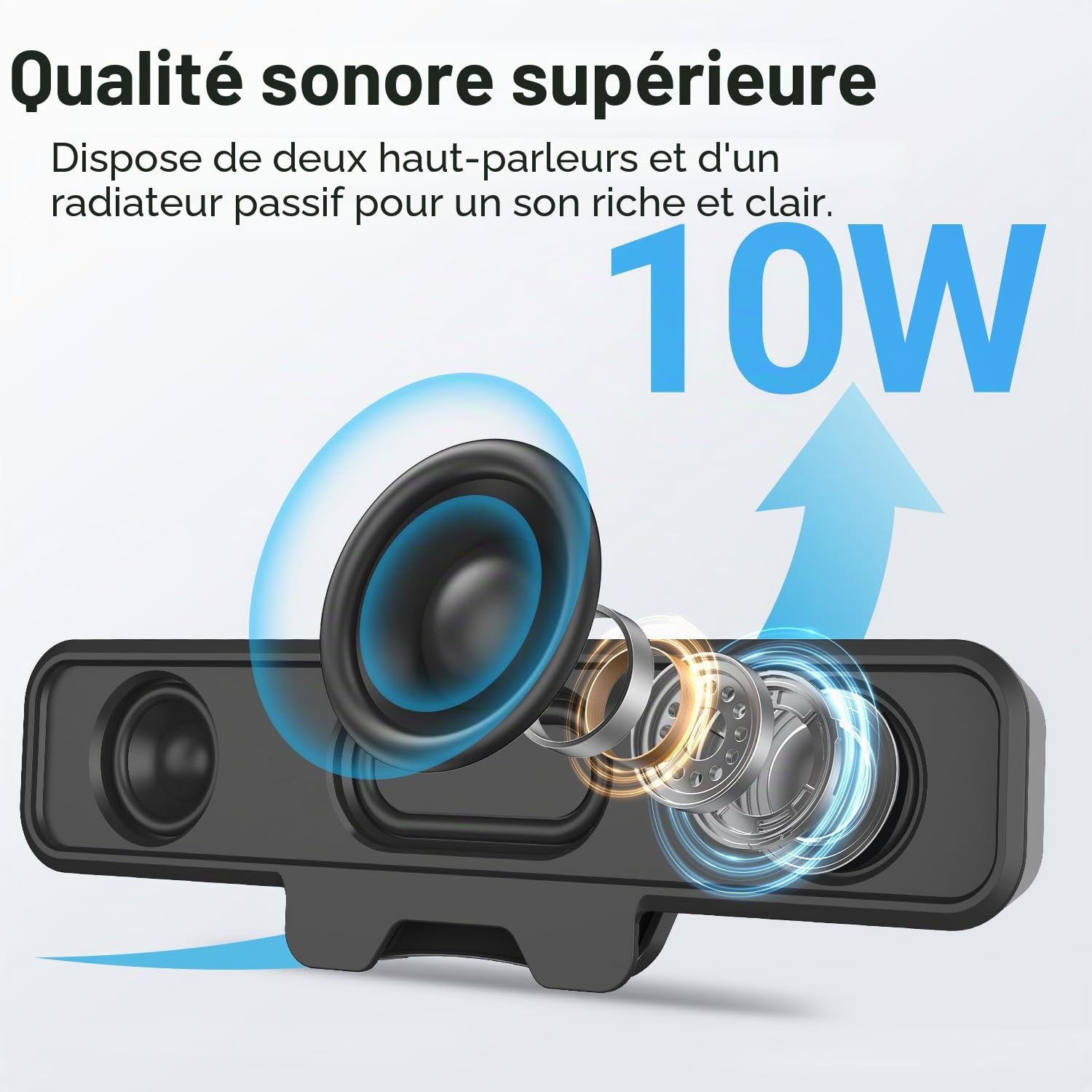 INGA Enceintes PC, Enceintes Bureau USB Plug and Play, Fixation Facile sur écran, Haut-Parleur PC Son stéréo Puissant & Graves, Filaire pour étude/réunion, Compatible Mac & Portable