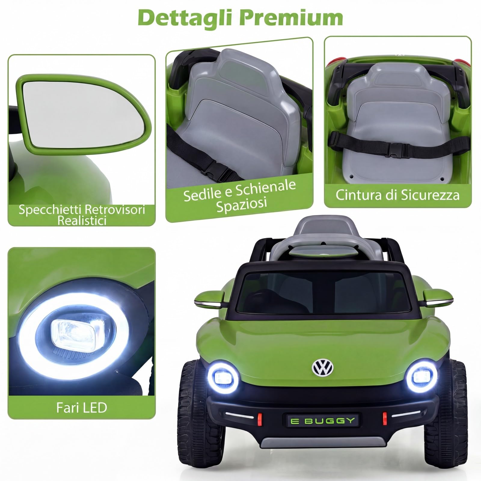 COSTWAY Volkswagen 12V Macchina Elettrica per Bambini con Telecomando, Velocità Regolabile, Auto Cavalcabile con Musica Vano Portaoggetti e Ruote Ammortizzanti, per Bambini 3+ Anni (Verde)