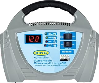 Ring RCB212 12V Battery Charger, 12A Charger for Vehicles Up to 3.0L, Charger for Lead Acid and Gel Batteries, Protects Against Overcharging - Grey