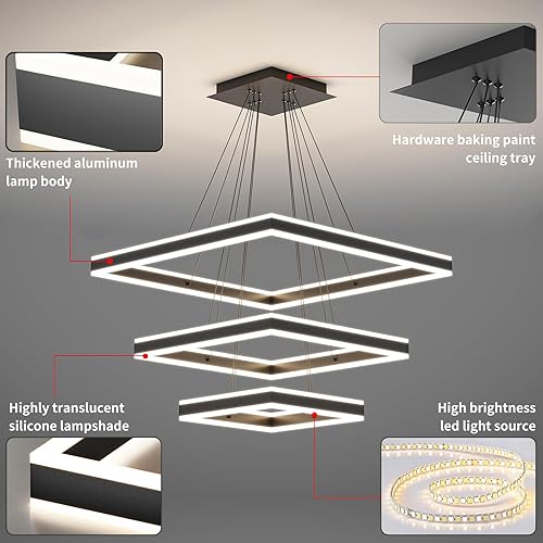 Miniatura 4 de Candelabro de techo, con control remoto, regulable, 3 modos de color y brillo (luz cálida, fría y neutra), lámpara de techo de acrílico antiparpadeo