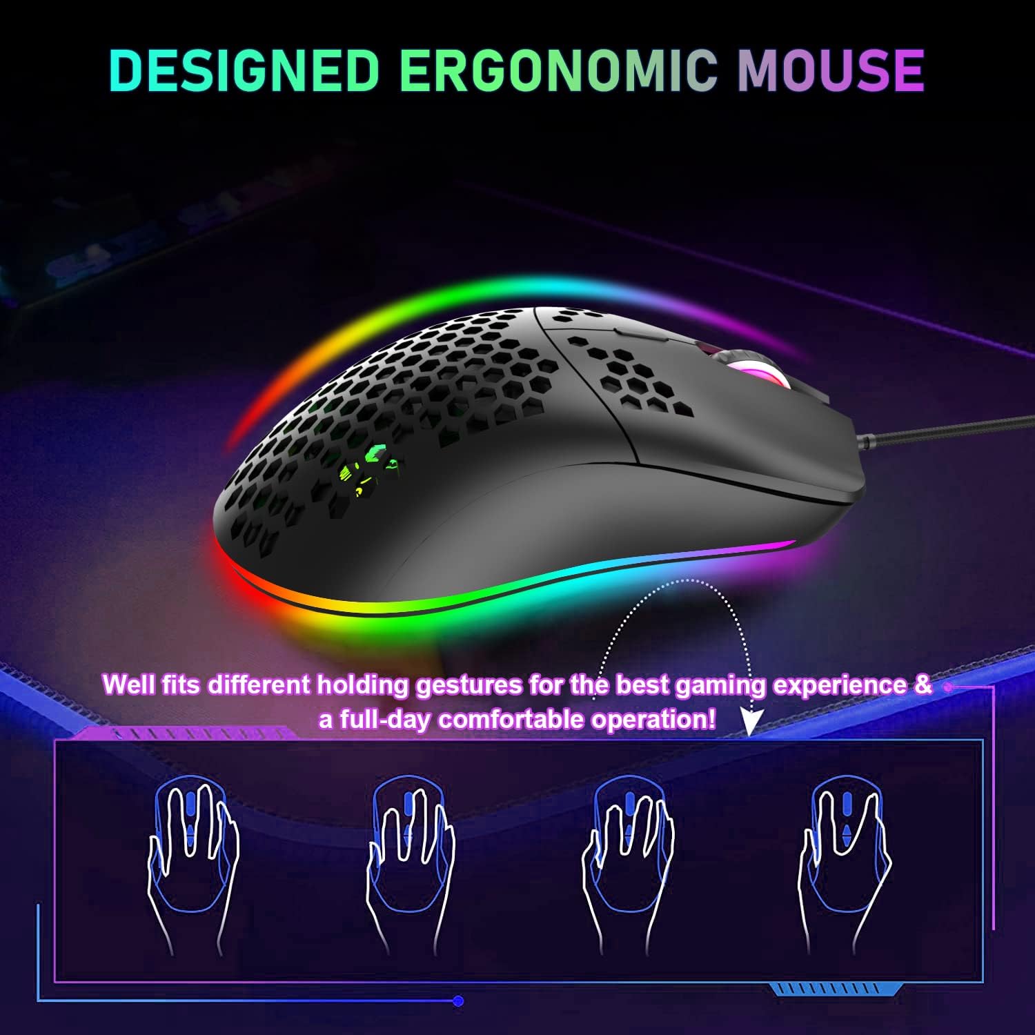 LexonElec 65% Kit Mouse E Tastiera Pc Meccanica Gaming Keyboard Con Filo Retroilluminata Red Switch 12000 DPI Honeycomb Traspirante RGB LED USB Type C Staccabile QWERTY Per Gamer Windows Mac