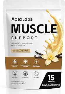 Muscle Support Protein Powder, Vanilla Flavor, High Protein Formula with Whey Protein Hydrolysate, L-Leucine, HMB, B12, Chromium & Rosemary Extract, 8.81 oz 15 Servings
