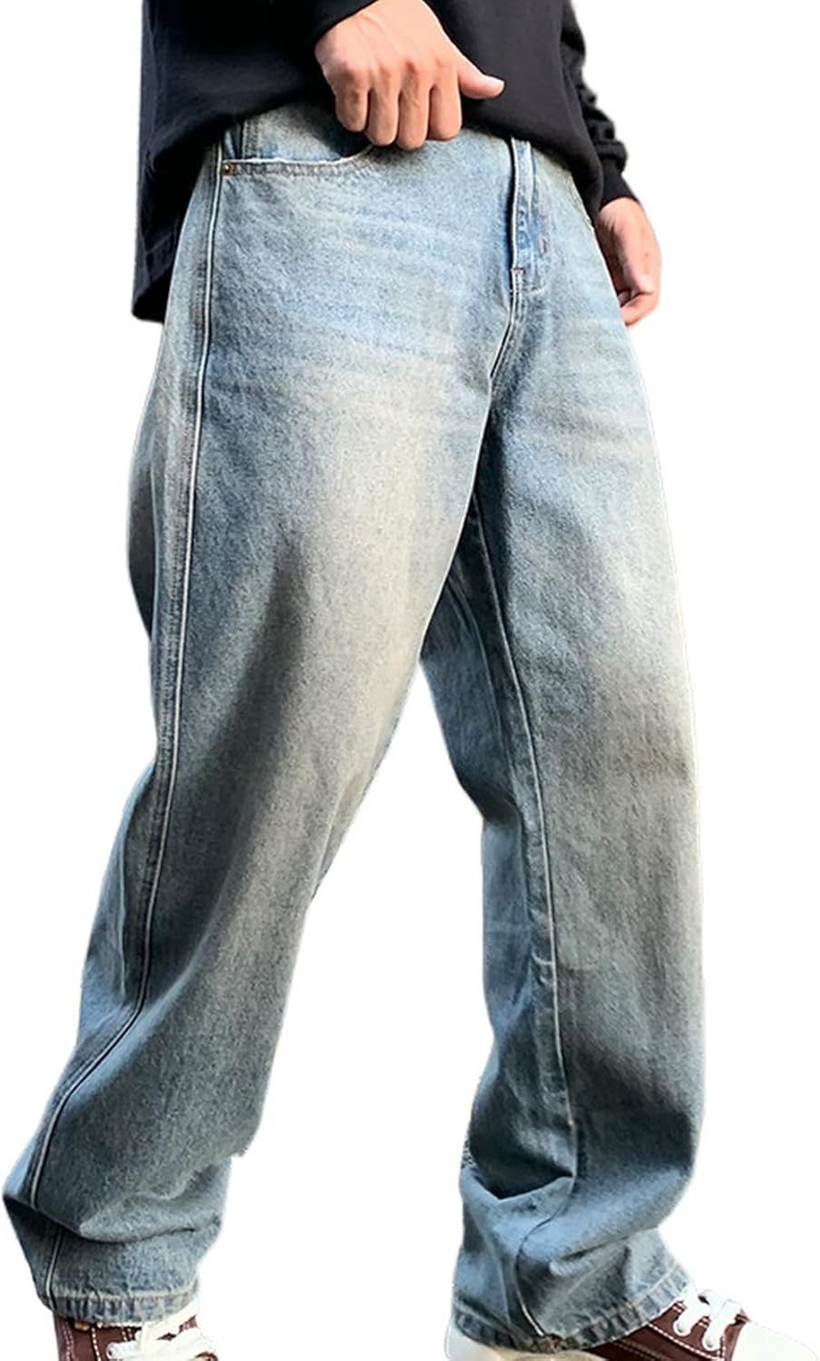 [WOOYOO] デニムパンツ ゆったり チノパン メンズ ジーンズ Gパン グラデーション ヴィンテージ 春夏秋冬 リラックス リ