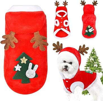 QETRABONE Small Dog Cat Elk Costume Christmas Pet Clothes Outfits Red Christmas Elk Scarf Cosplay Dressing up Xmas Clothing M