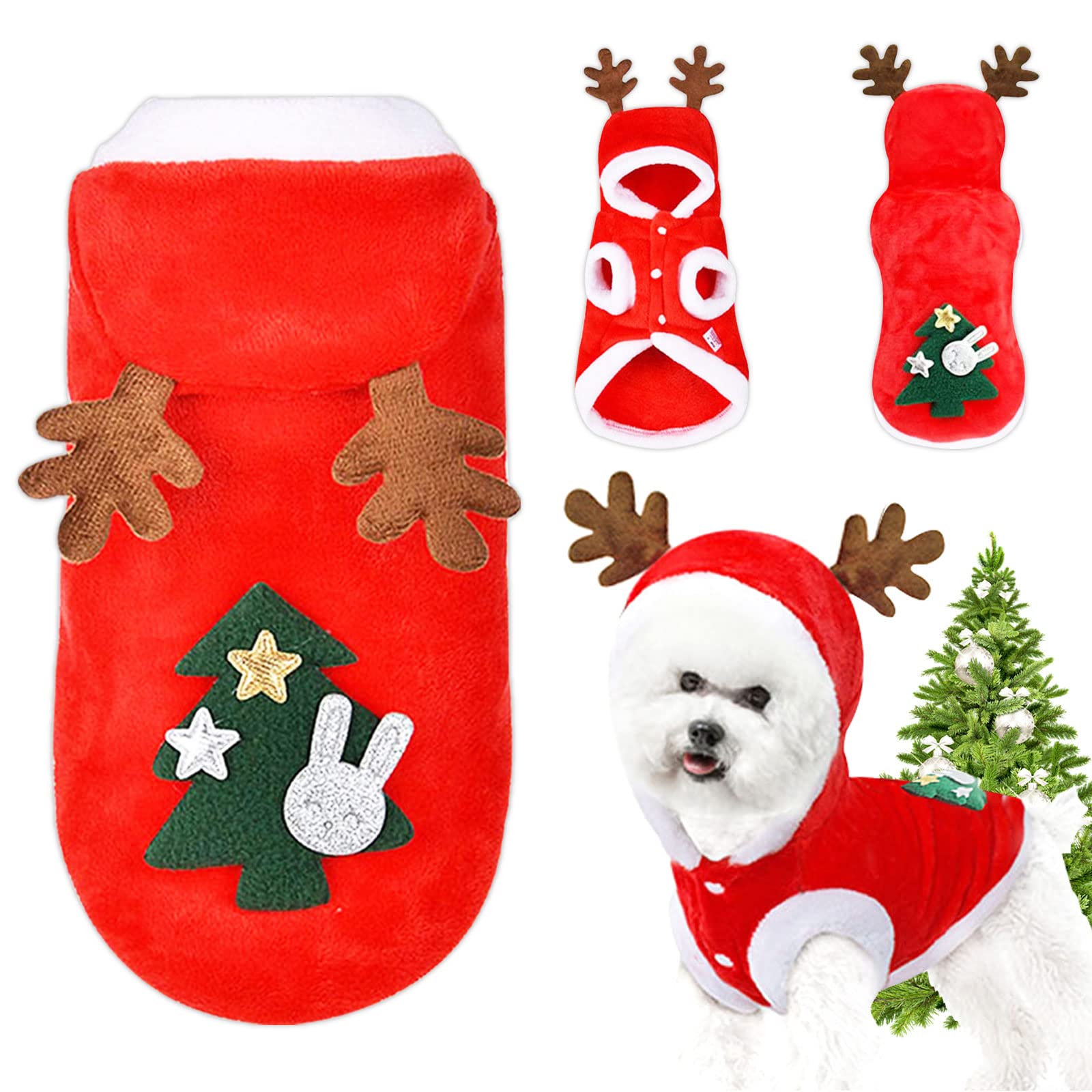 QETRABONE Small Dog Cat Elk Costume Christmas Pet Clothes Outfits Red Christmas Elk Scarf Cosplay Dressing up Xmas Clothing (S)